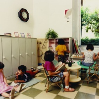 [Expressive activities area, Children’s House of San Lorenzo, Via dei Marsi 58 – Rome, renovated on the occasion of the ninetieth anniversary; the renovation is described in the article by P. Melucco and A. Battaglia, <em>La Casa dei Bambini di via dei Marsi</em>, in "Vita dell’infanzia", vol. XLVI, no. 8, October 1997, pp. 27–38] – ONM Archive.$$$534